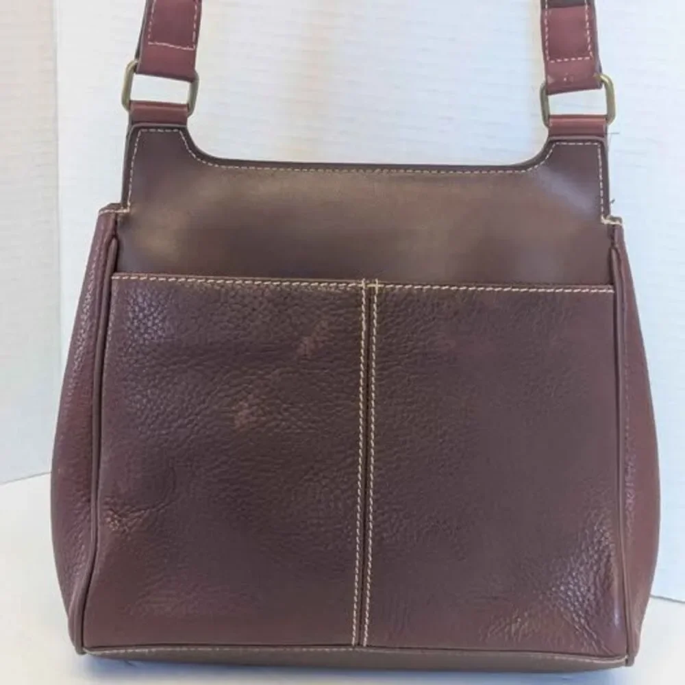 Maroon Medallion Thick Cut Leather Crossbody Bag Purse 10x9x3